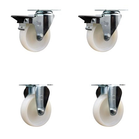 Service Caster 4'' Nylon Wheel Swivel Top Plate Caster Set with 2 Posi Brakes 2 Rigid, 4PK SCC-20S414-NYS-PLB-2-R-2